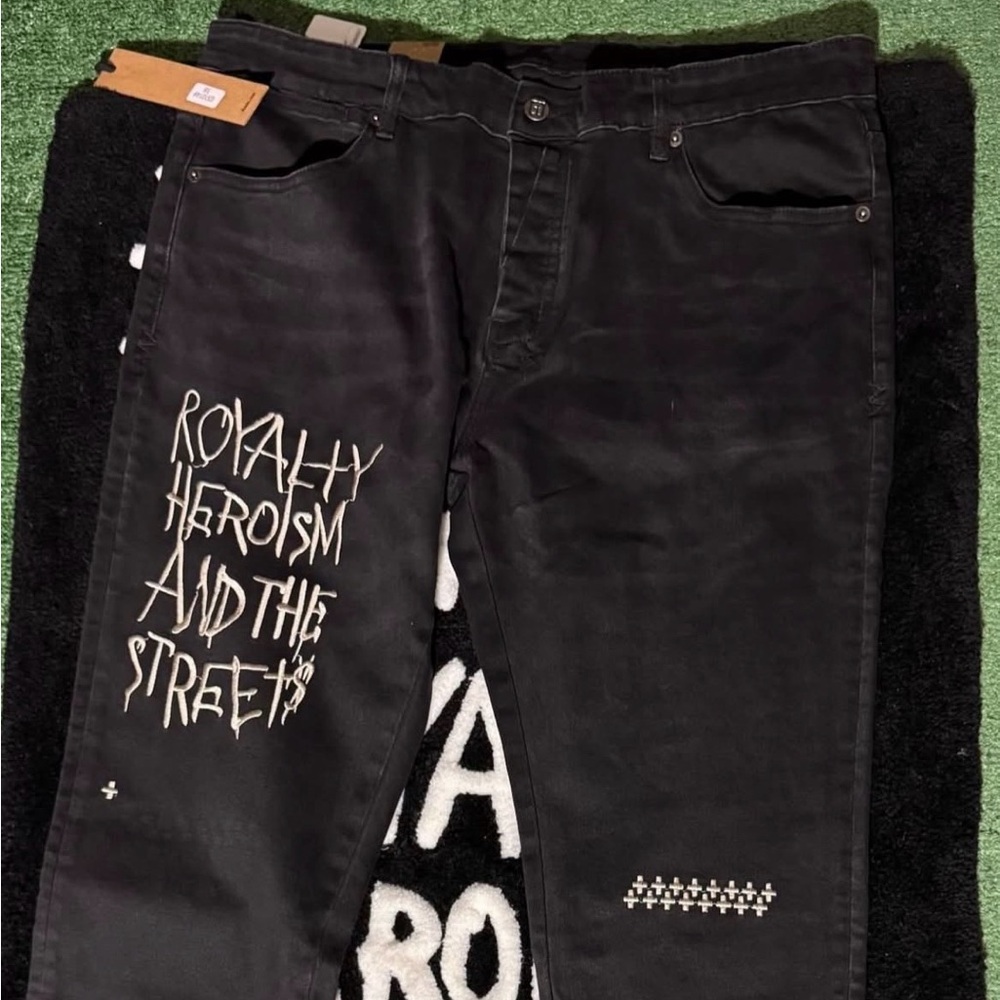 Black Graphic Text Pants